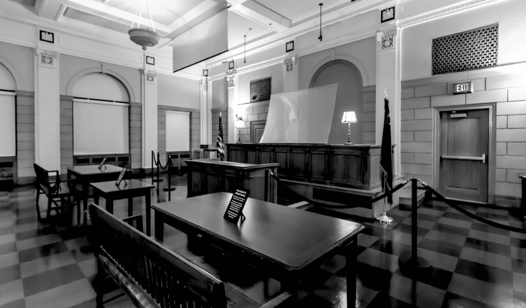 The inside of a Nevada court room